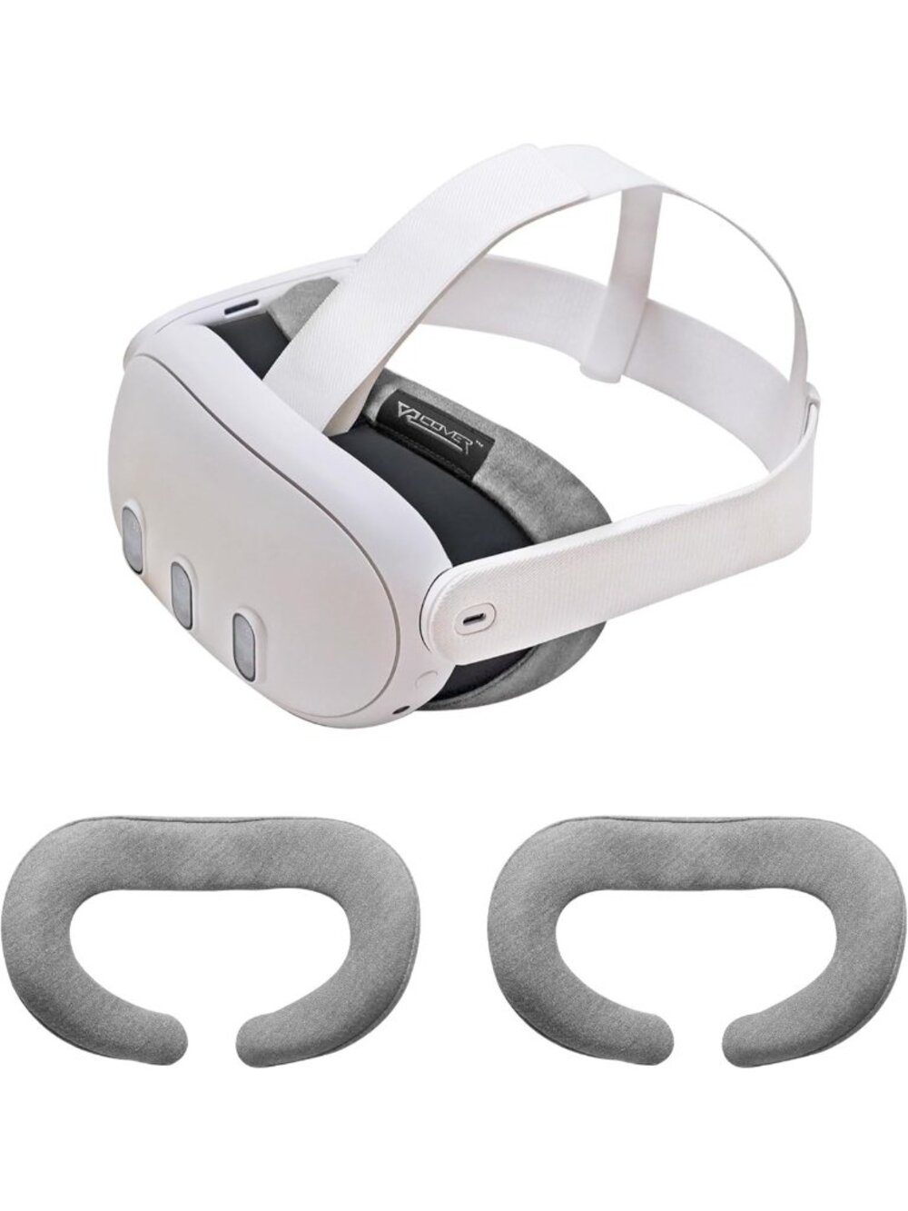 Washable Cotton VR Cover for Meta Quest 3 - Hygienic Dark Grey Set of 2